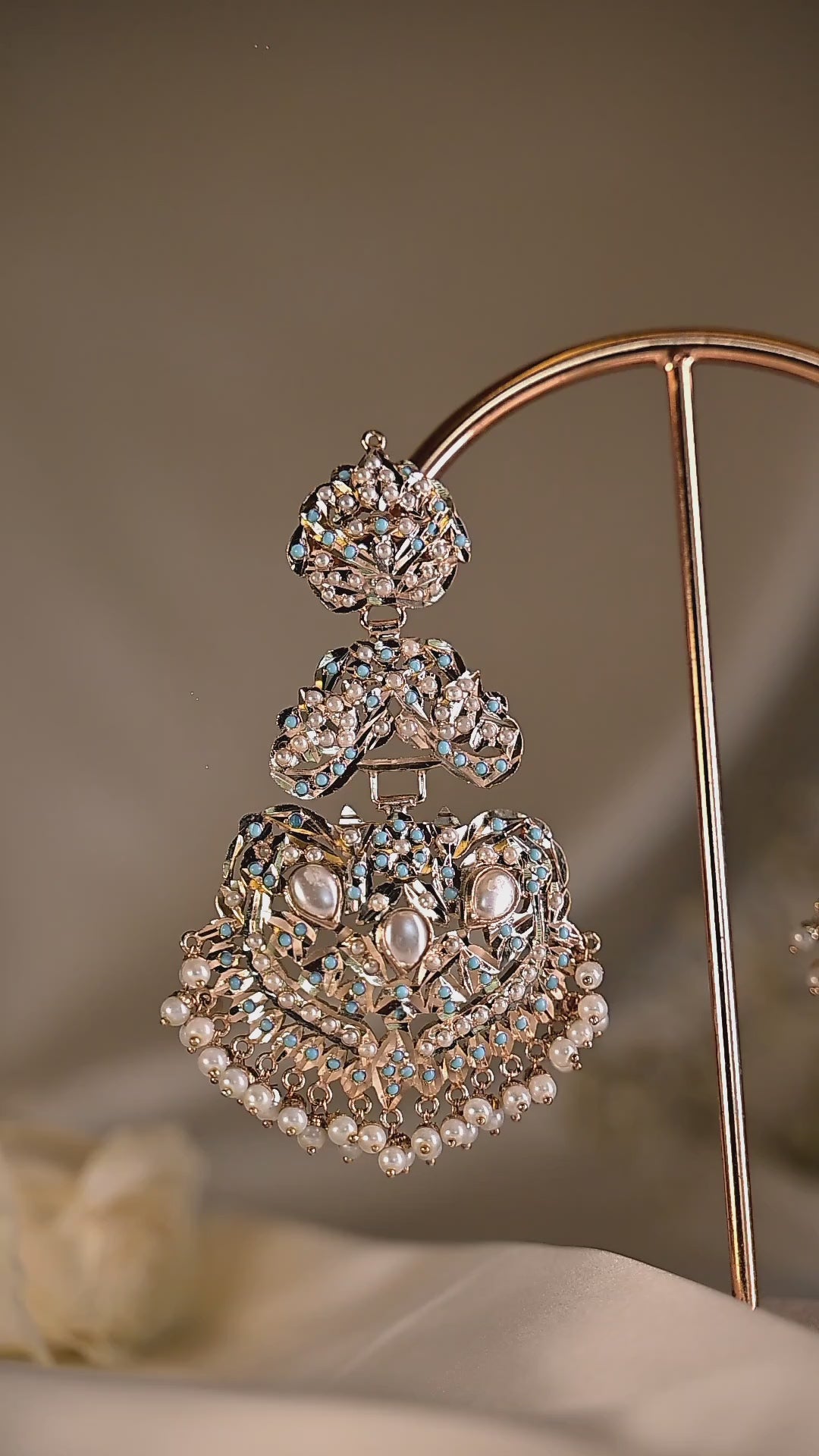 Pearl-Studded Firoza Jadau Earrings