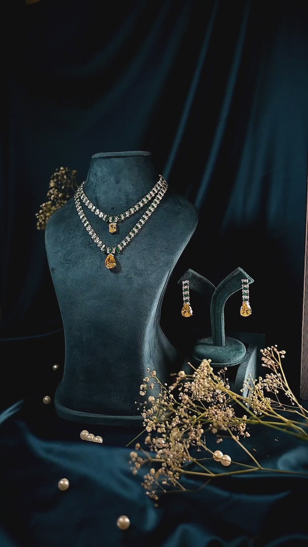 Citrine & Emerald Duo Layered Necklace Set