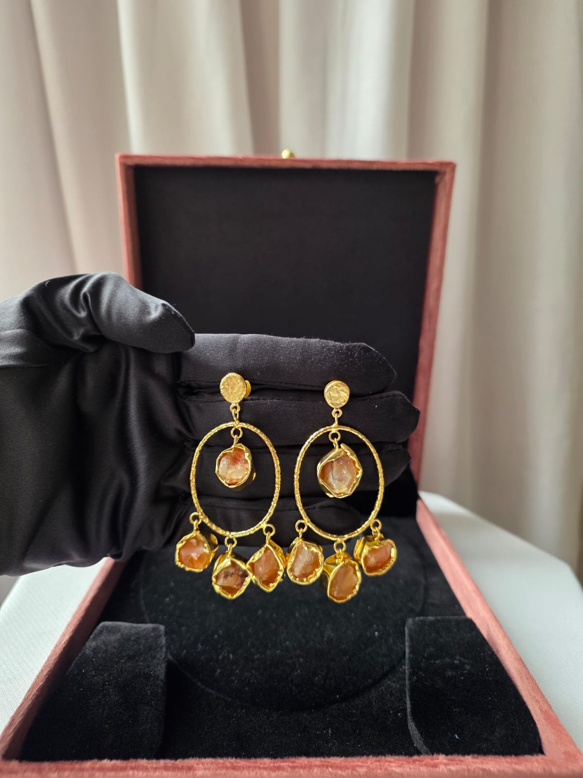 Celestia Oval Charm Earrings orange