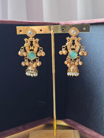 Dragon Pearl Jhumkas  mint green