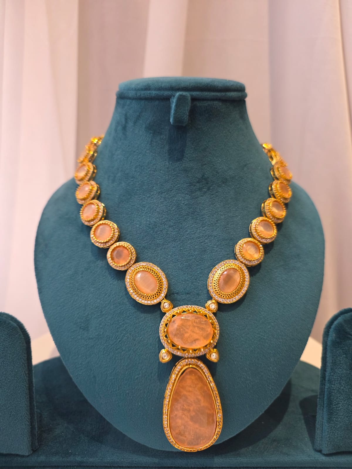 Peach Oval Statement Necklace Set