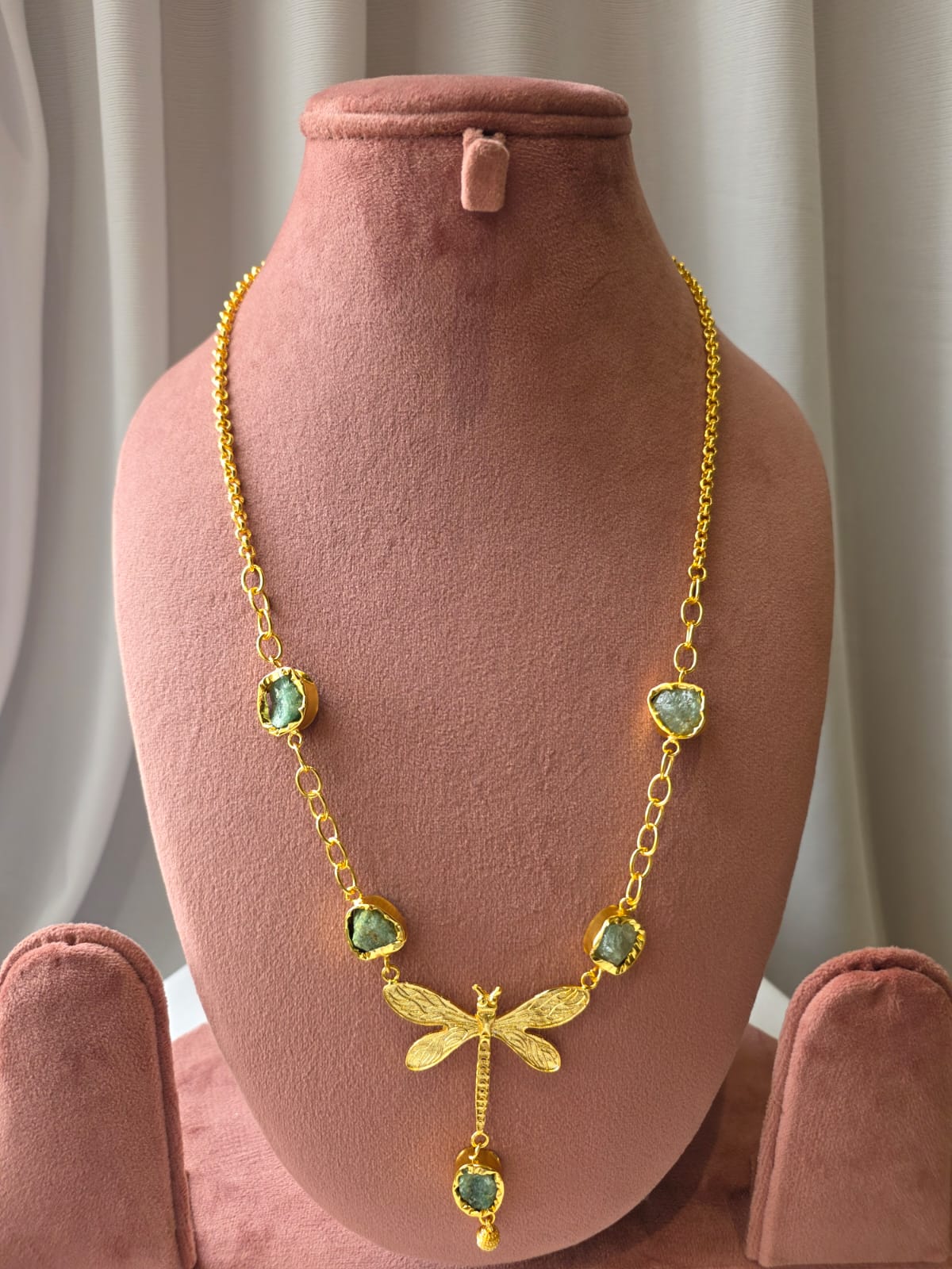 Dragonfly Charm green gemstone Necklace Set