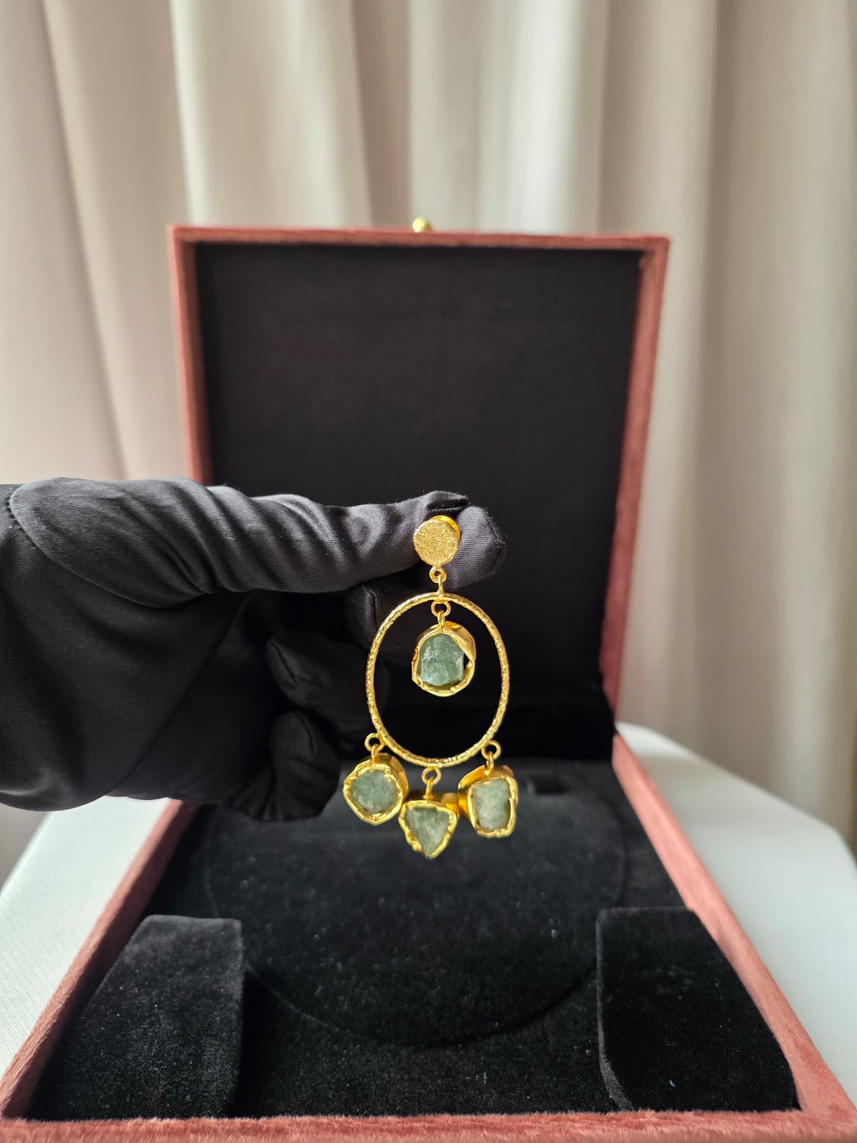 Celestia Oval Charm Earrings green