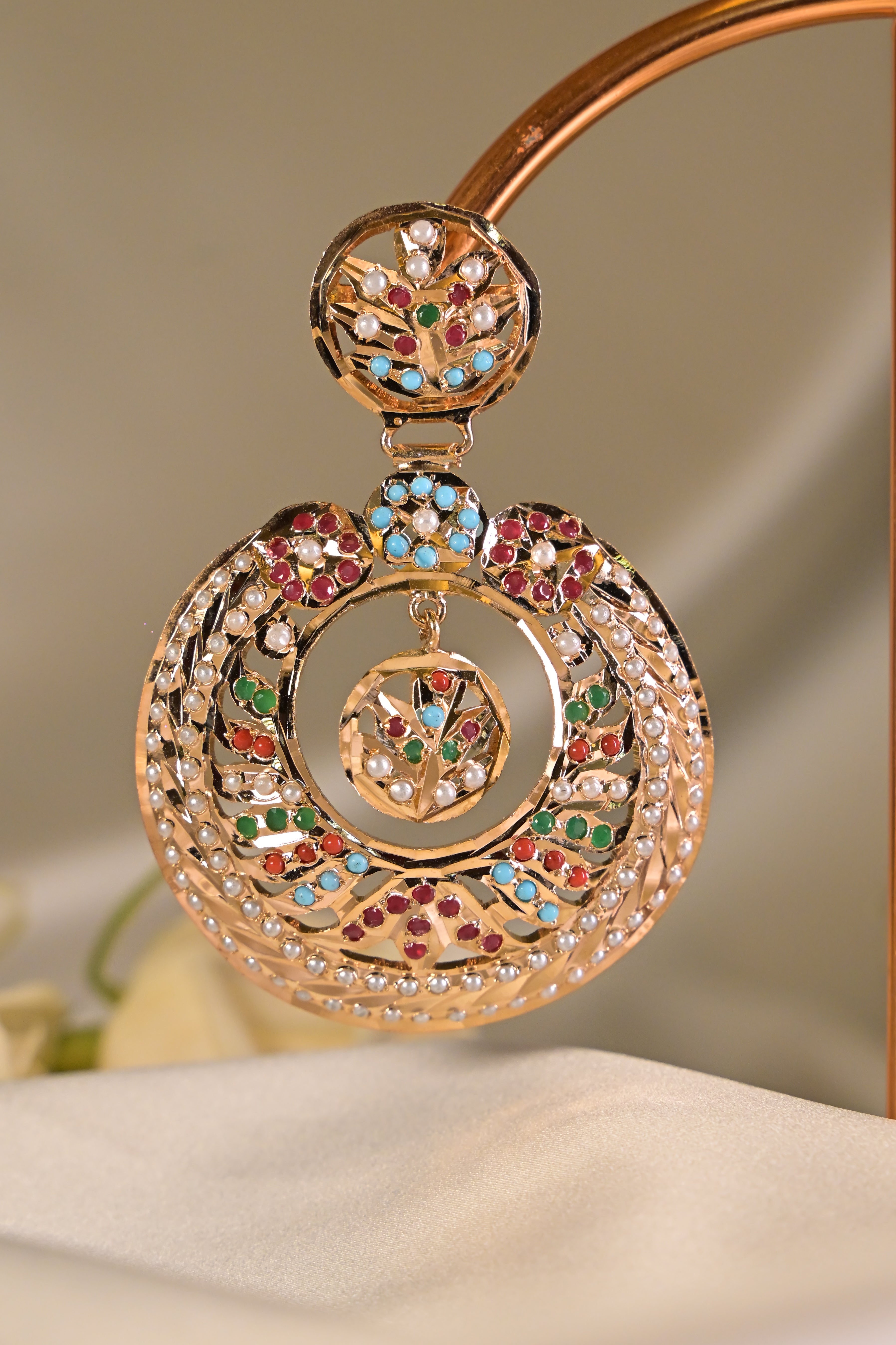 Multicolour Jadau Circular Earrings