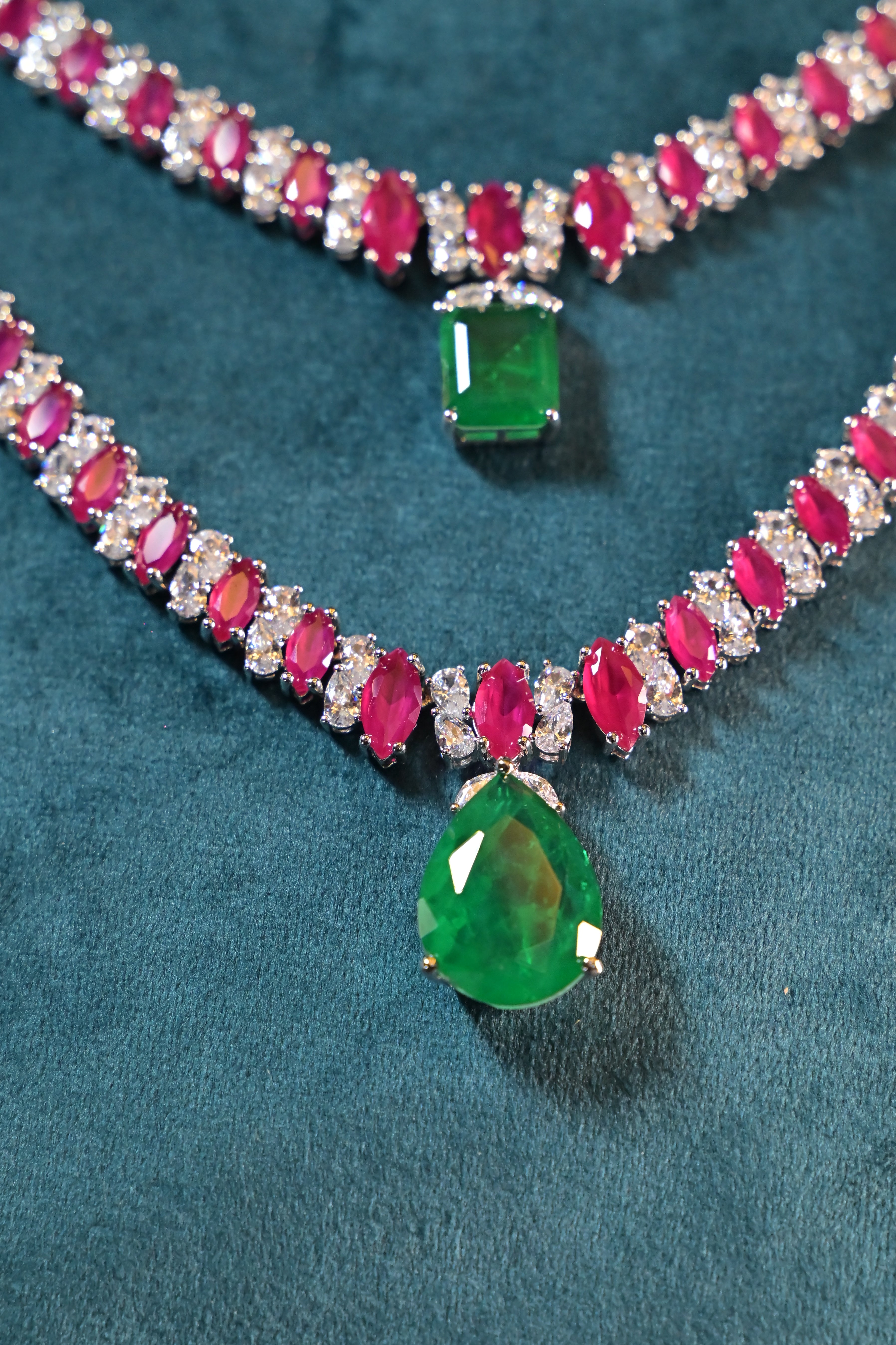 Ruby & Emerald Duo Layered Necklace Set