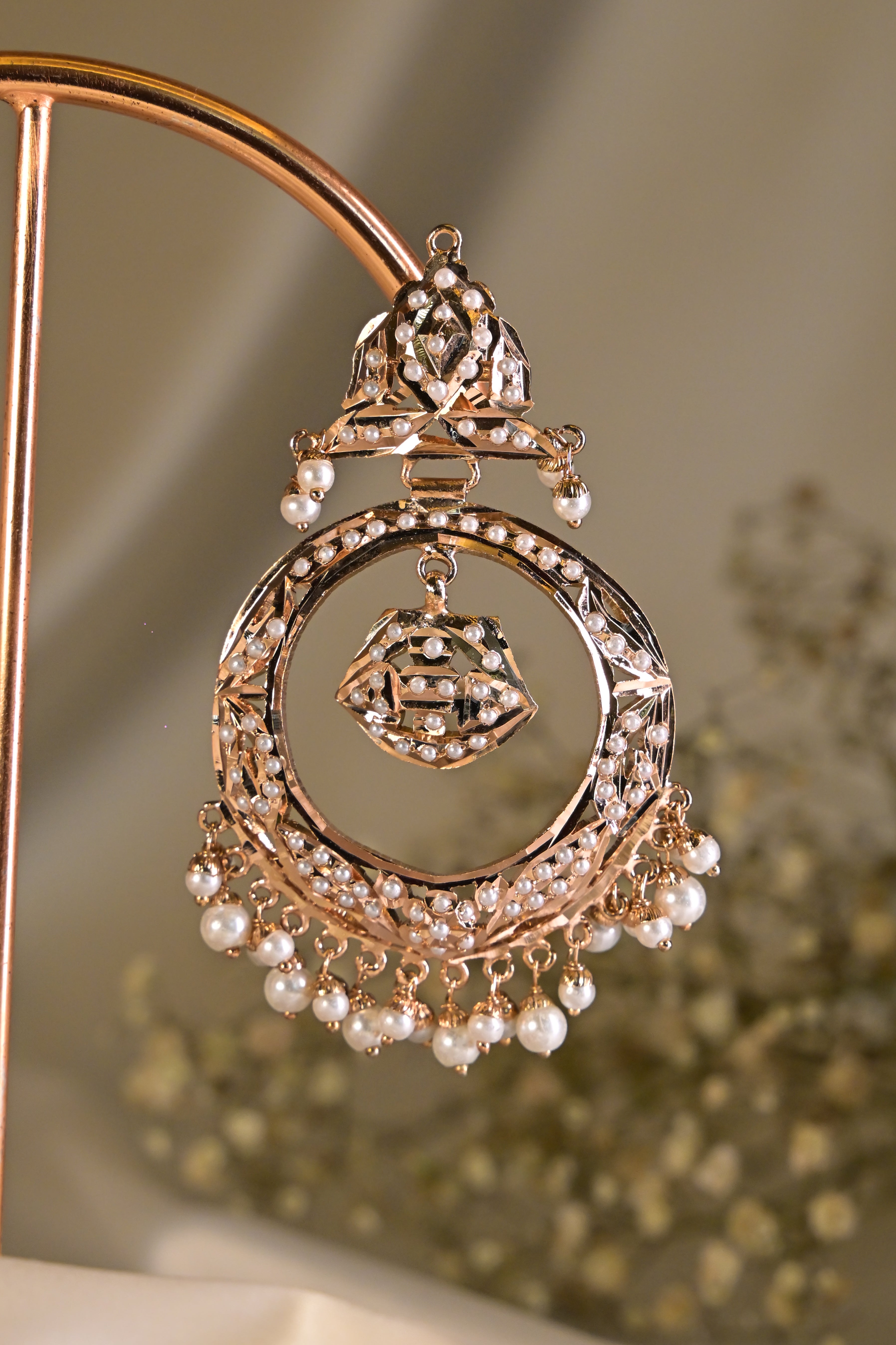 White Pearl Drop Jadau Circular Earrings