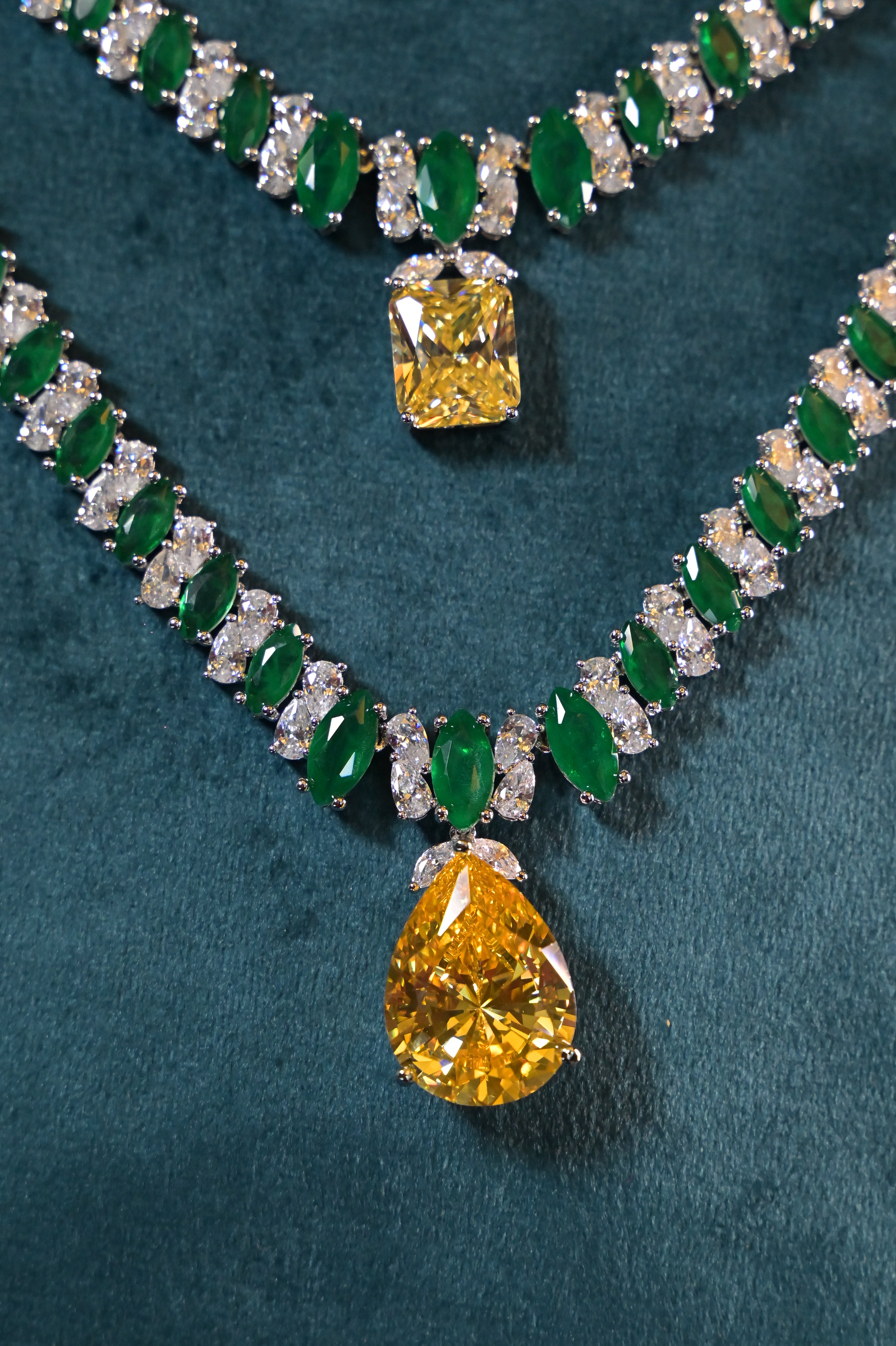 Citrine & Emerald Duo Layered Necklace Set
