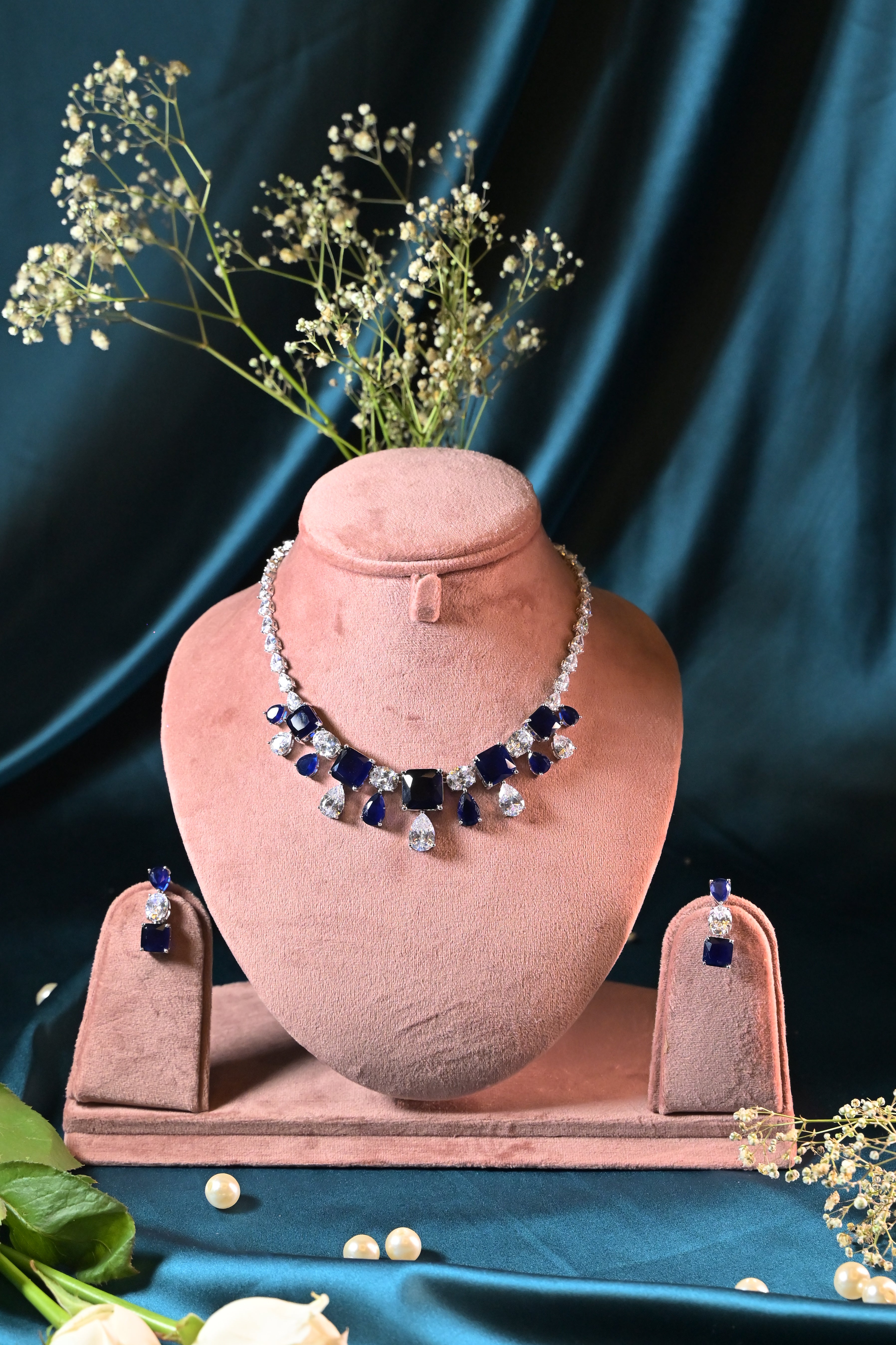 Sapphire Blue Cascade Necklace Set