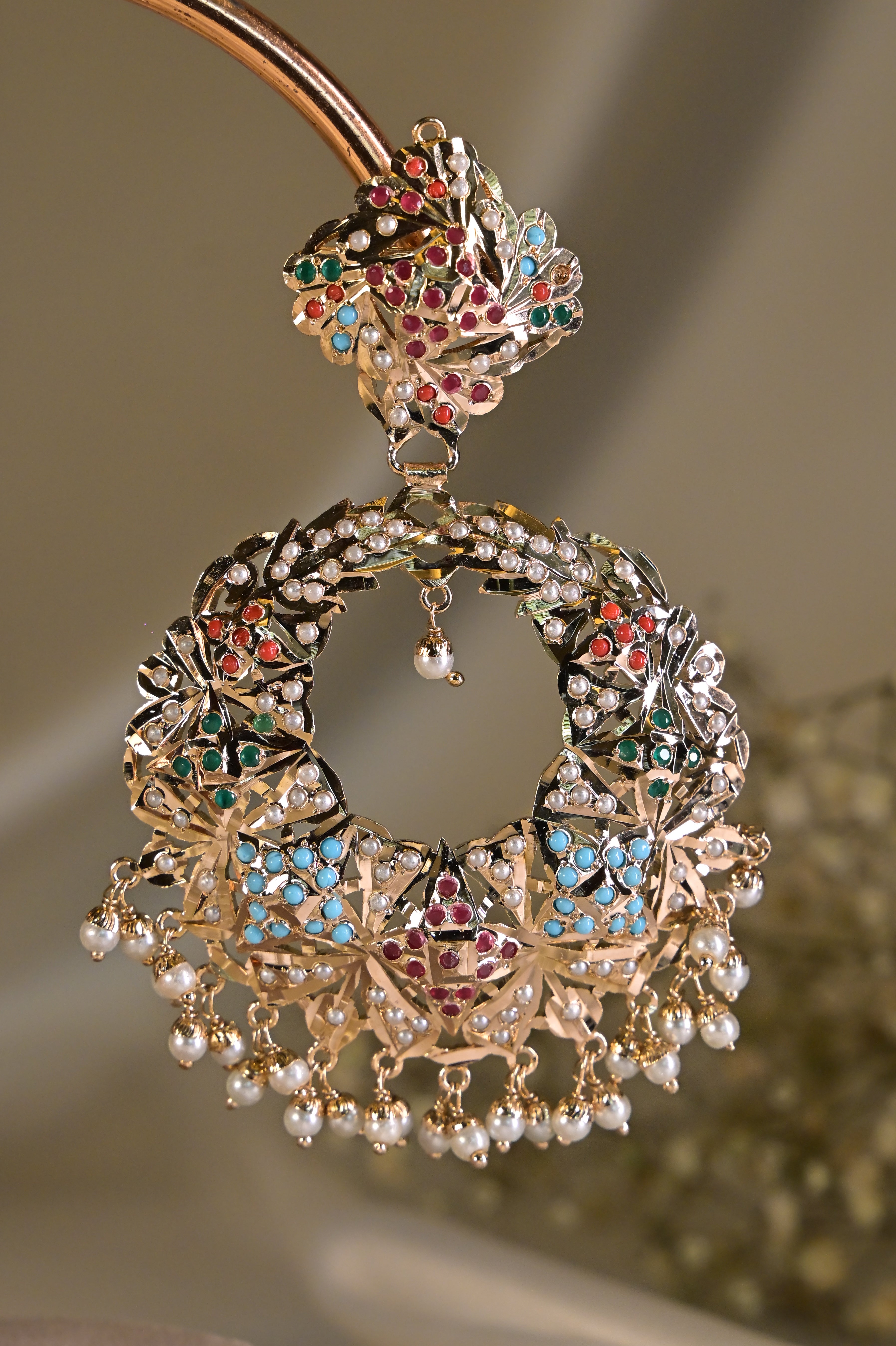 Jadau Multicolour Chandbali Drop Earrings