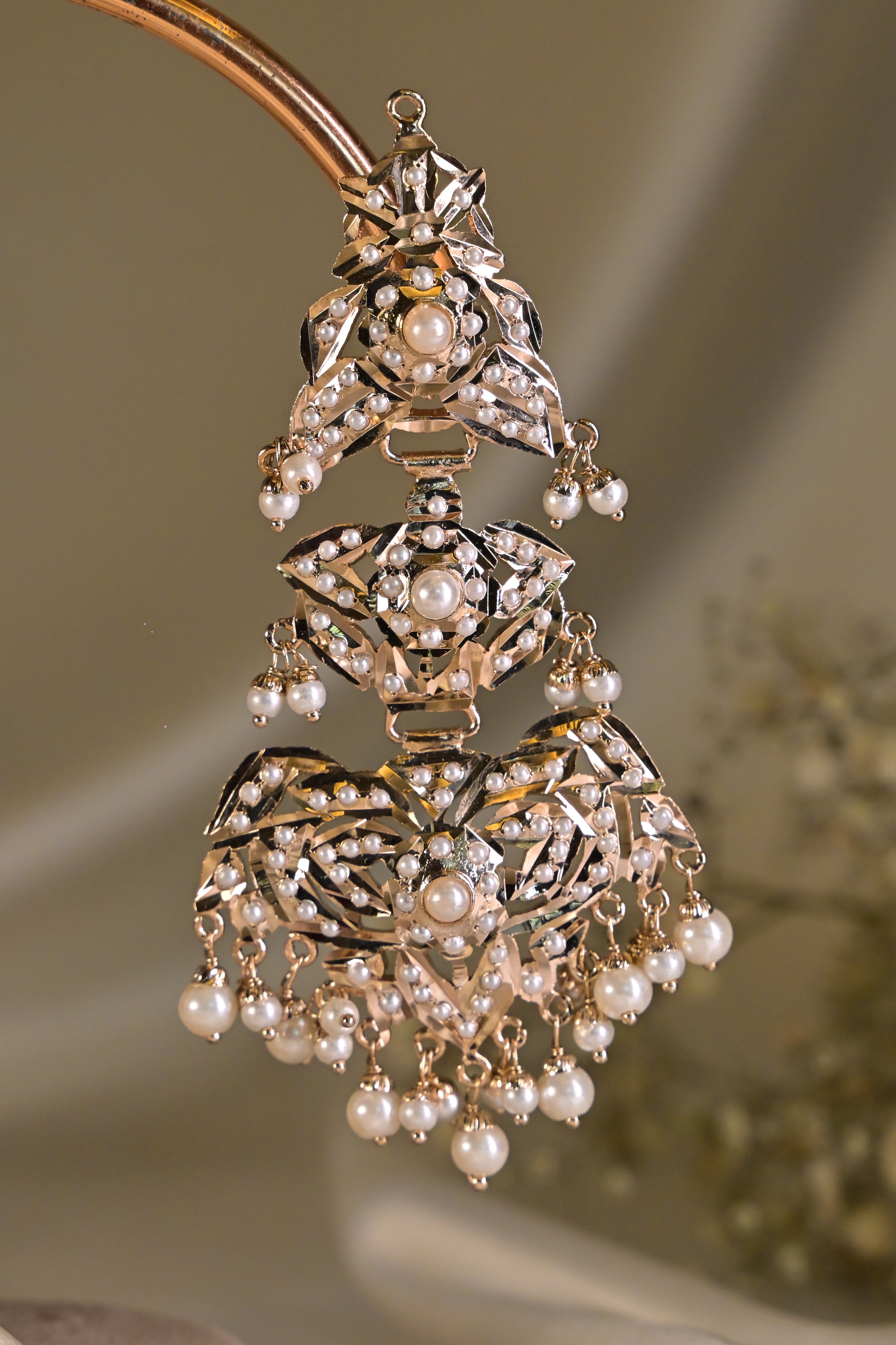 White Pearl Jadau tassel Earring