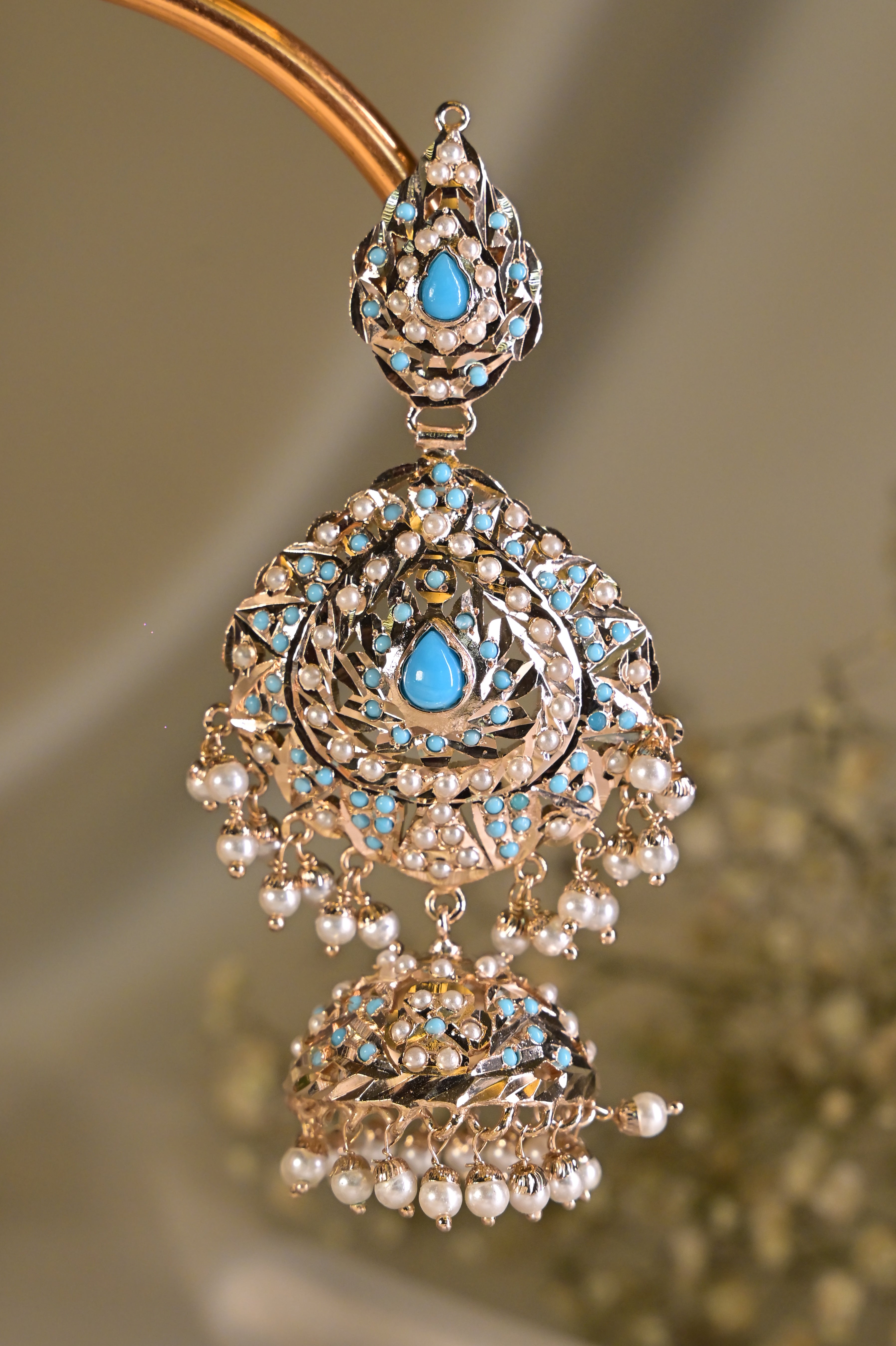 Firoza Jadau Pearl Jhumka Earring