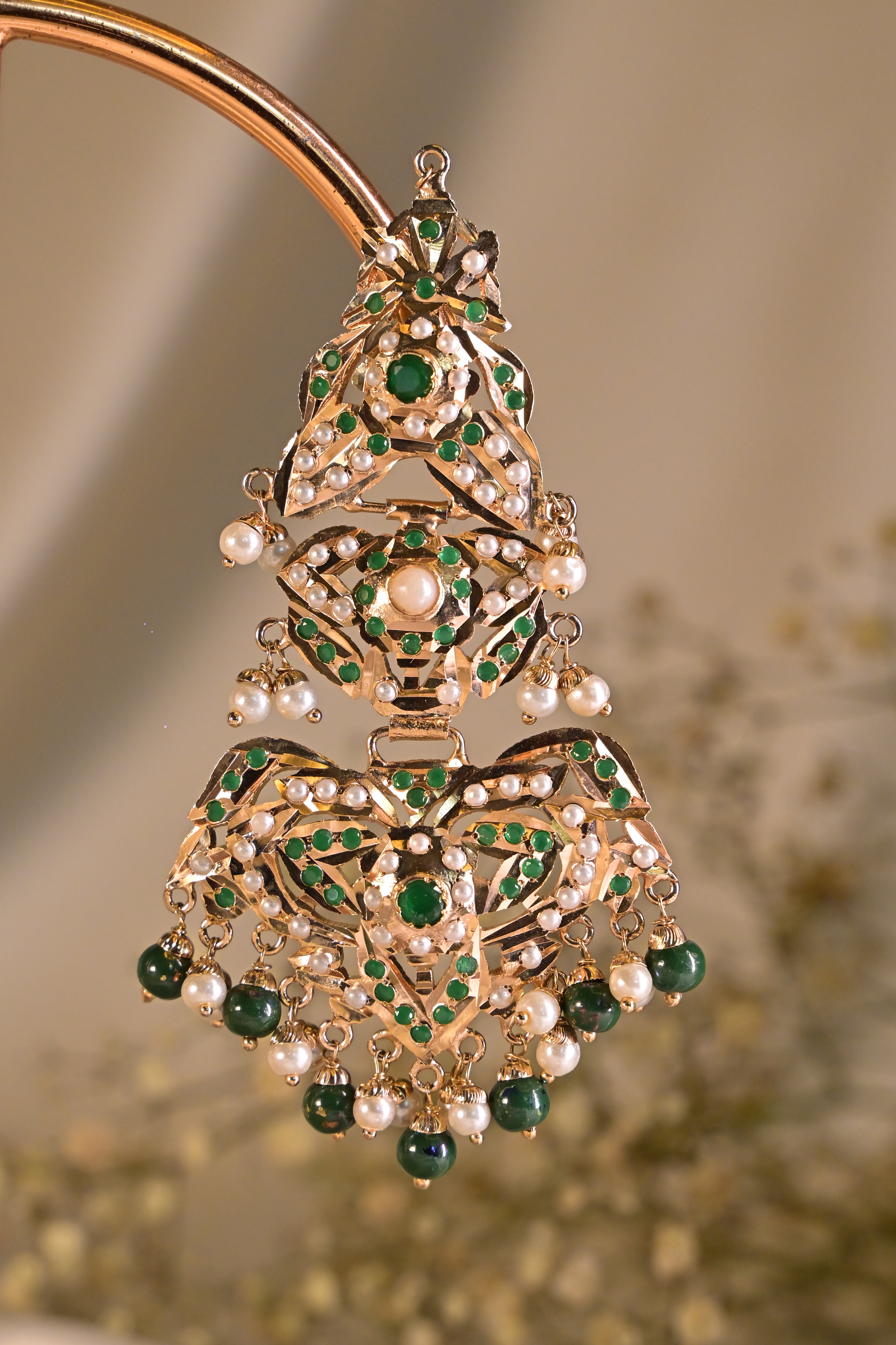 Green Jadau Tassel Earring