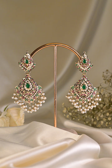 Emerald Jadau Pearl Chandbali Earrings