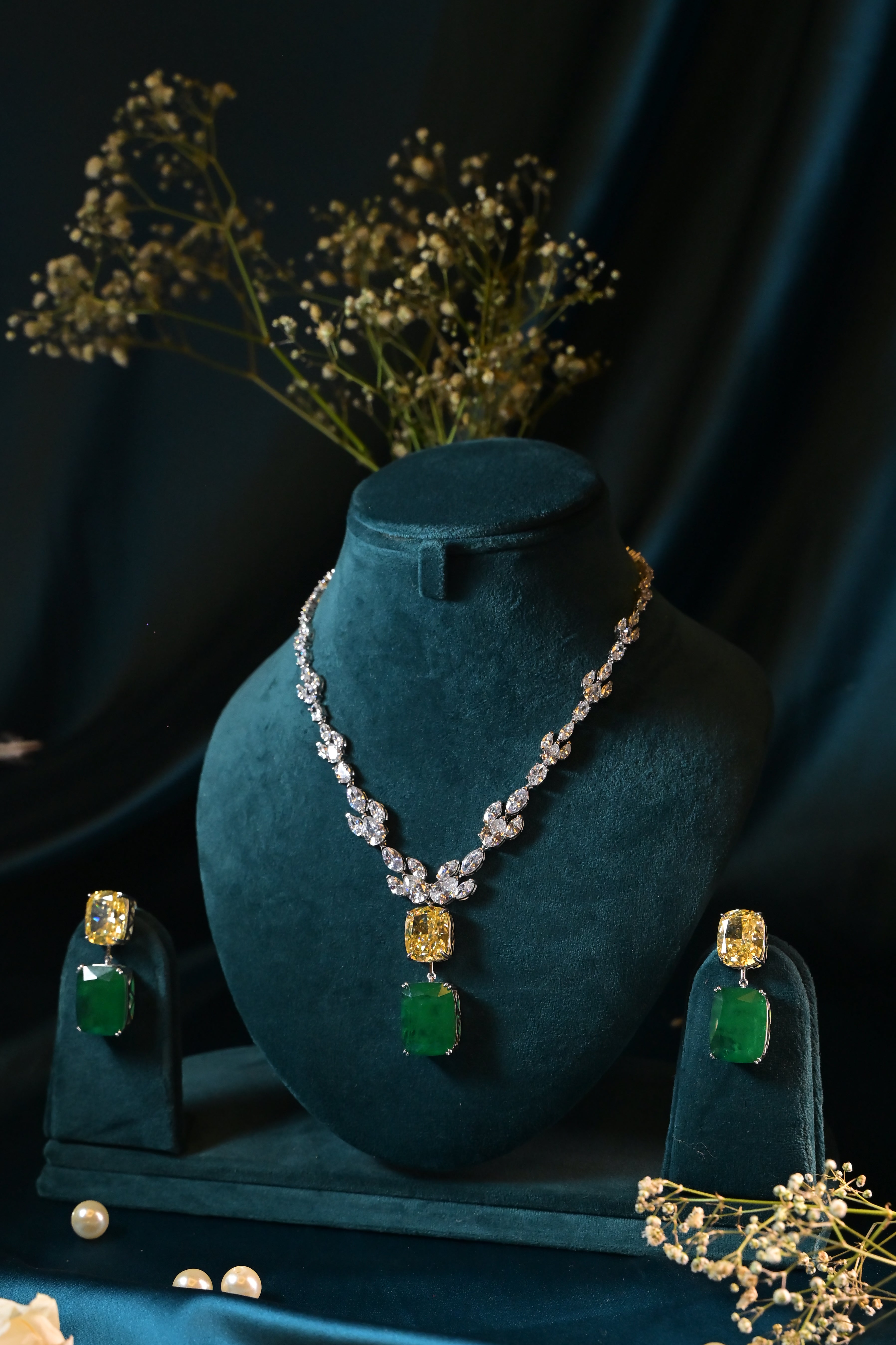 Emerald Citrine Doublet Lumière Necklace Set