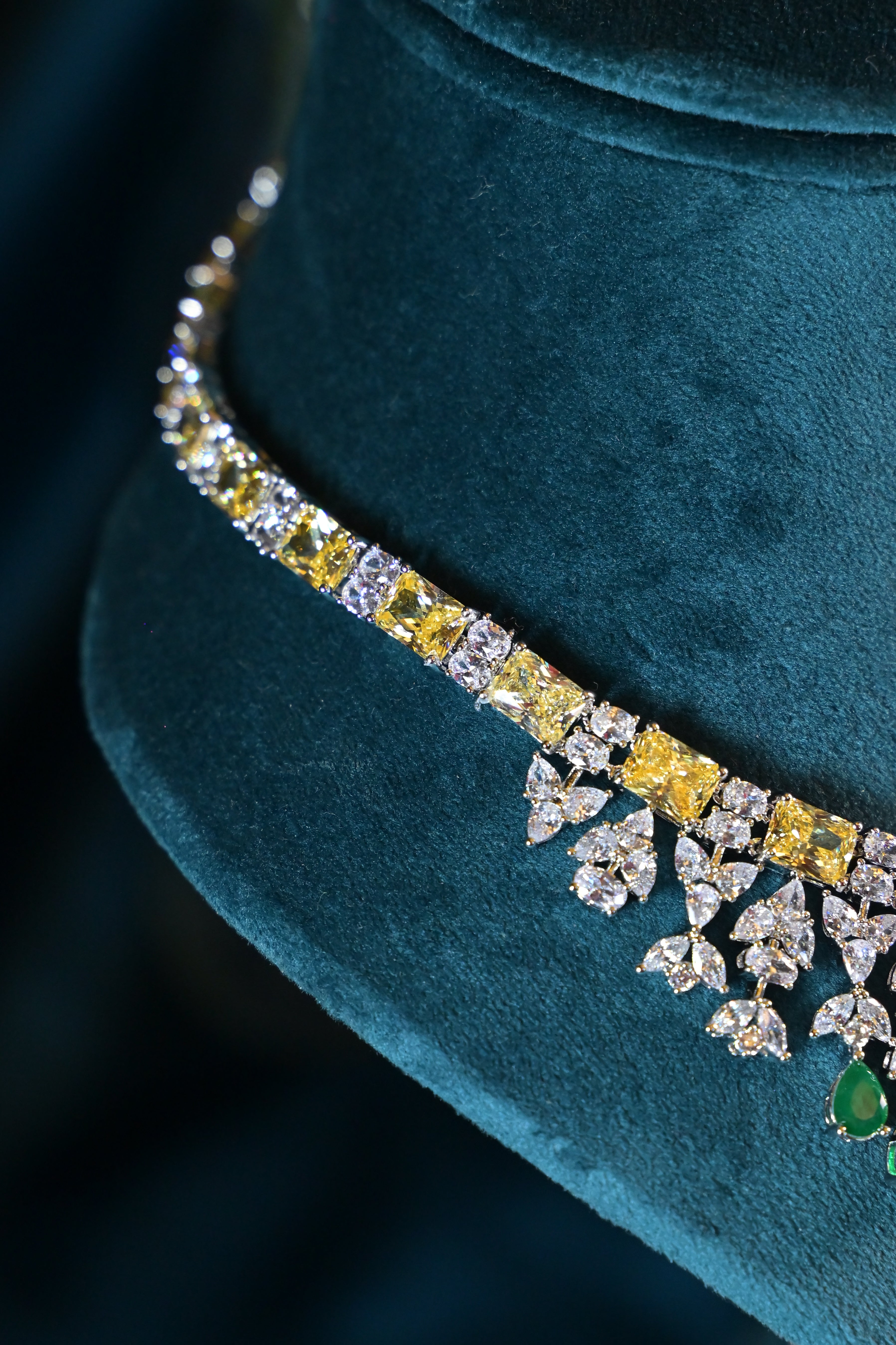Cascade Citrine Emerald Drop Necklace Set