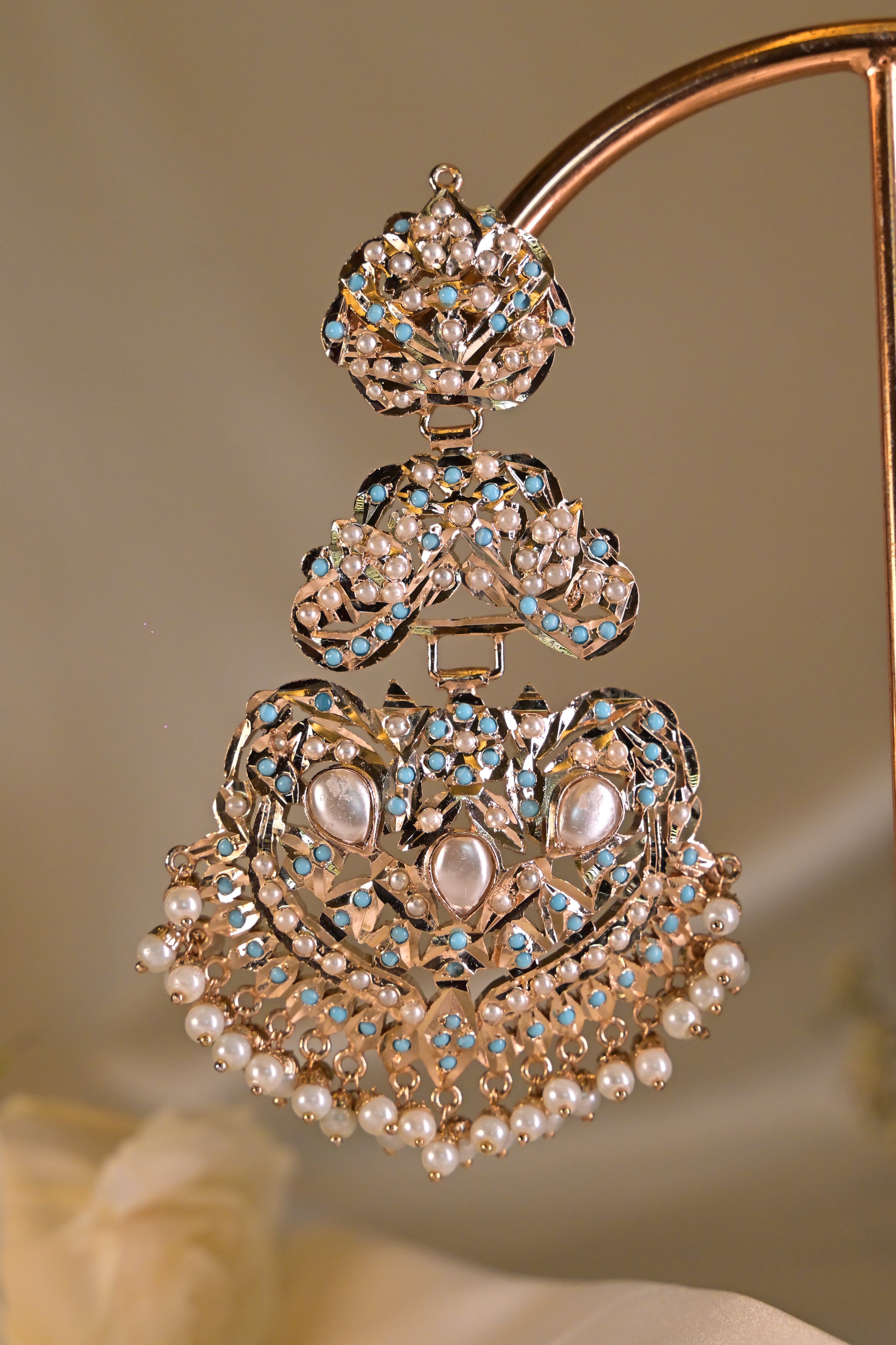 Pearl-Studded Firoza Jadau Earrings