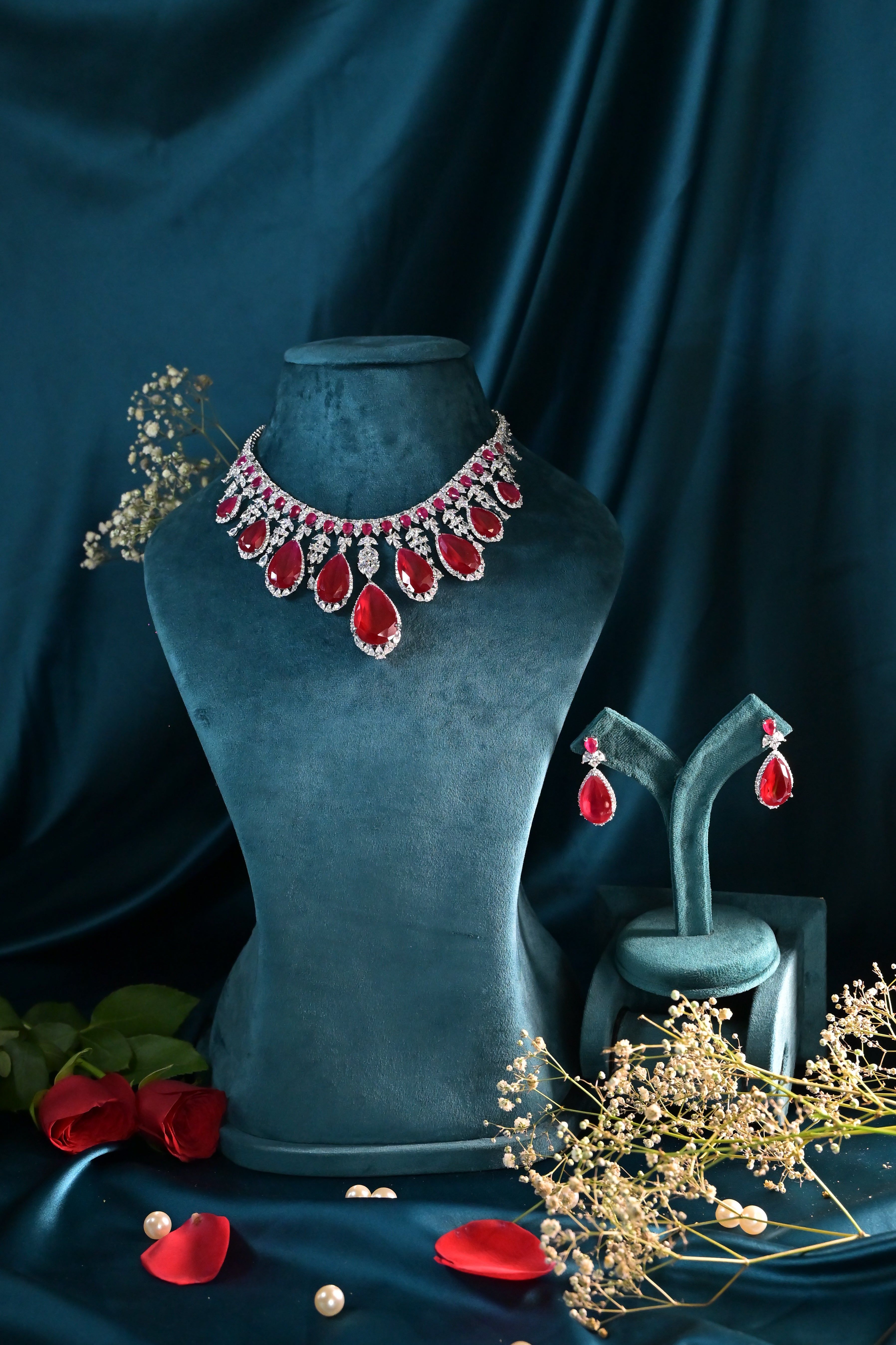 Regal Ruby Crystal Necklace Set