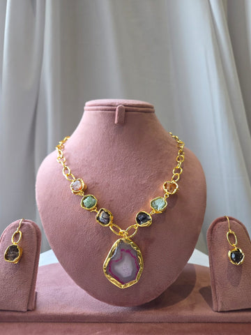 Amethyst Core Statement Necklace Set