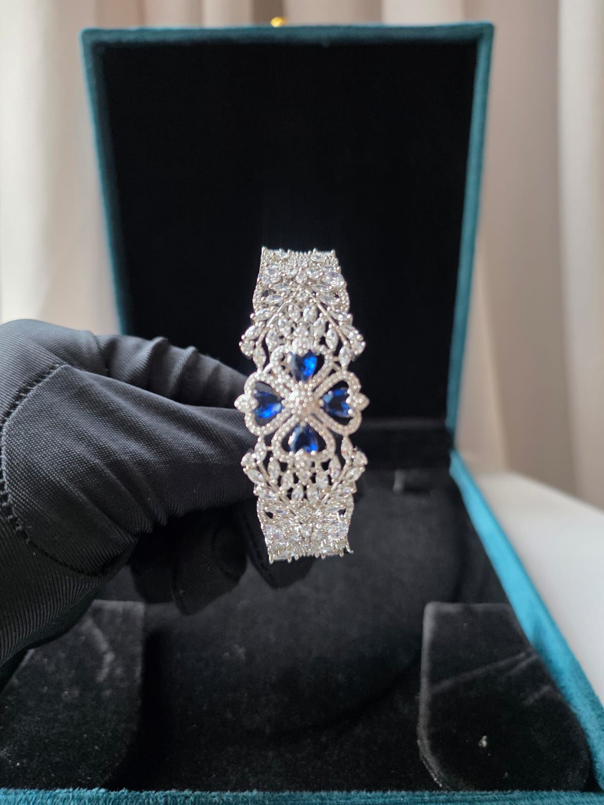 Sapphire Floral Diamond Cuff Bracelet