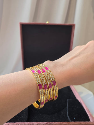 Ruby Lined Bangle Pair