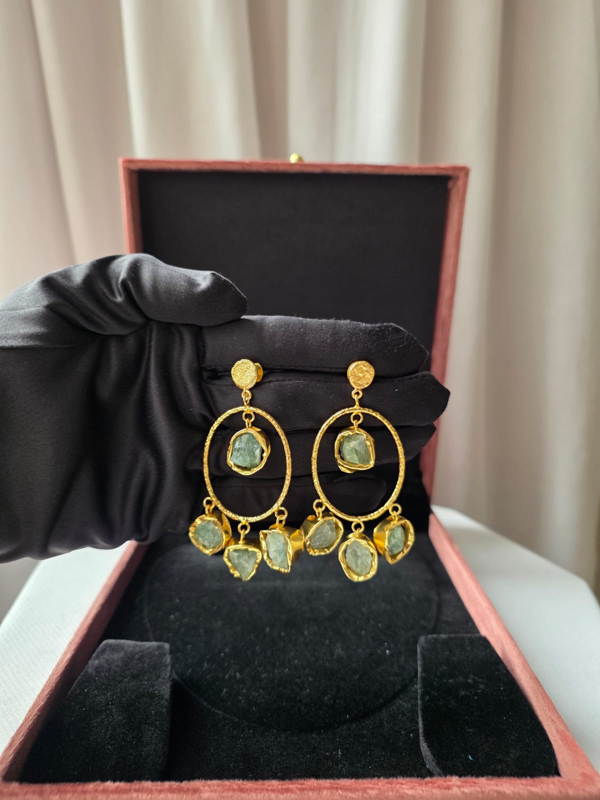 Celestia Oval Charm Earrings green