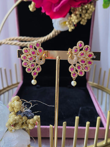 Peacock Royale Ruby Pearl Earrings