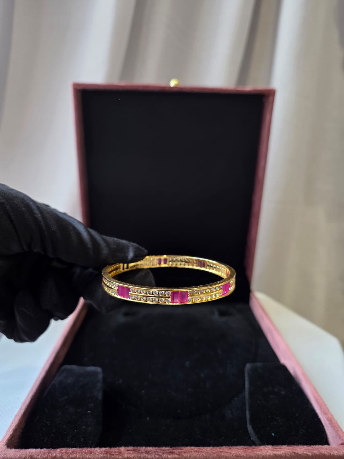 Ruby Lined Bangle Pair