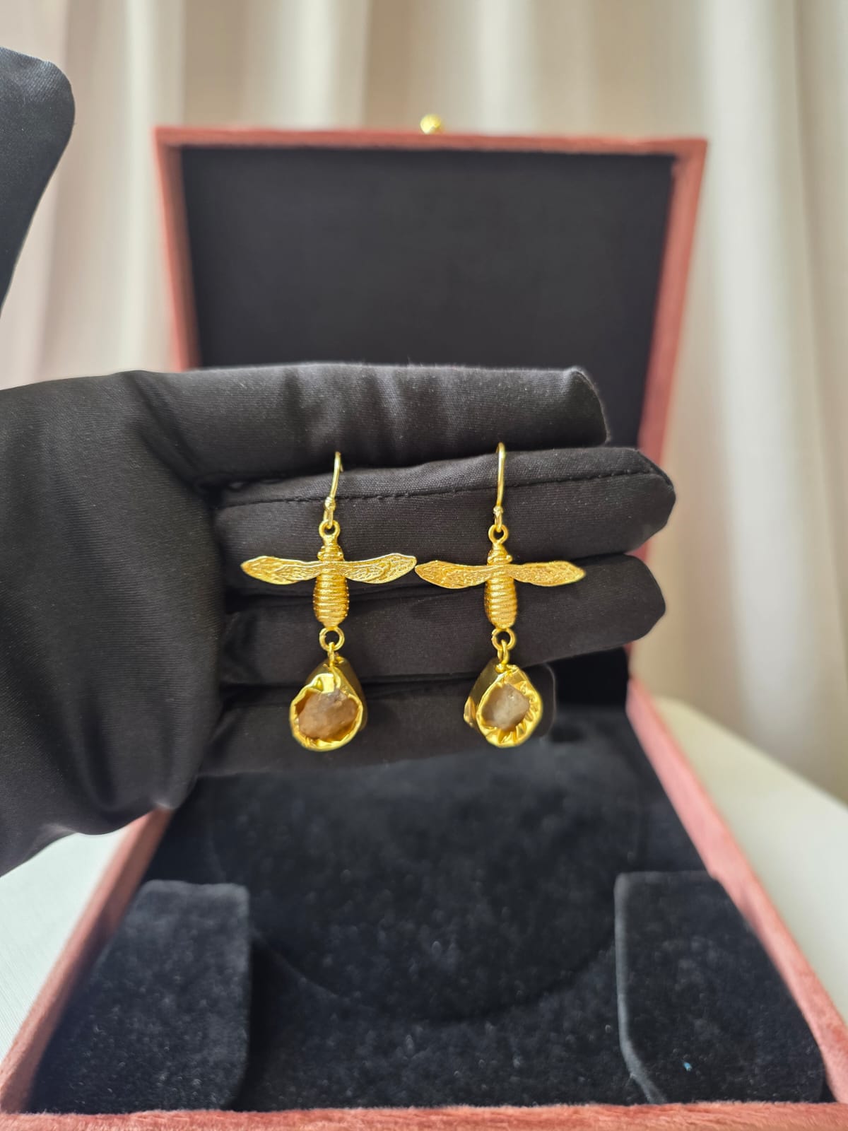 Amber Dragonfly Charm gemstone Necklace Set