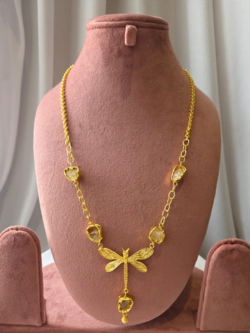 Amber Dragonfly Charm gemstone Necklace Set