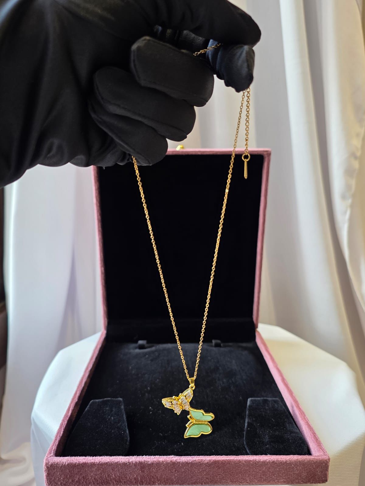 Emerald butterfly Pendant Chain