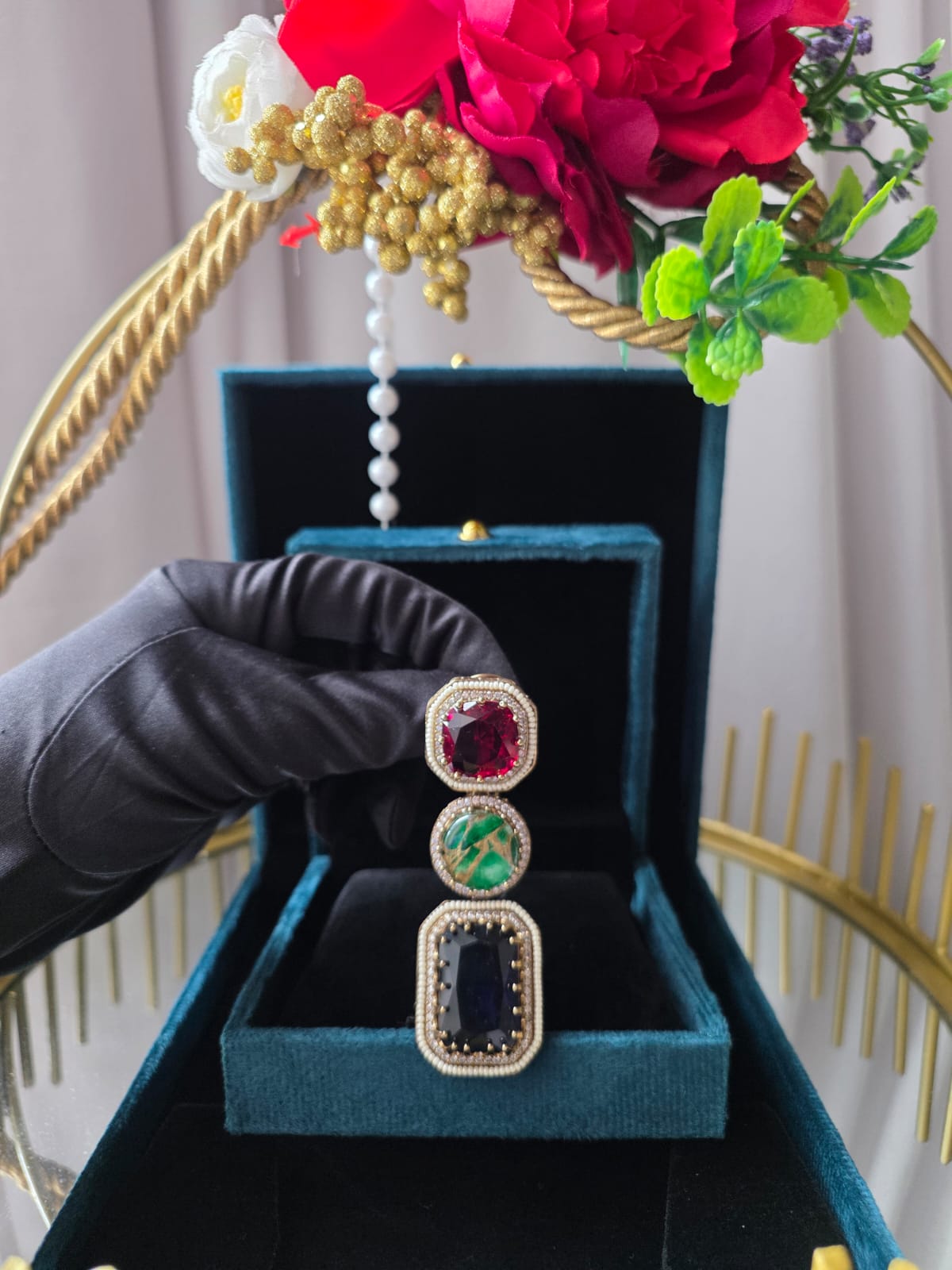 Tricolour Royal Stone Statement Earrings