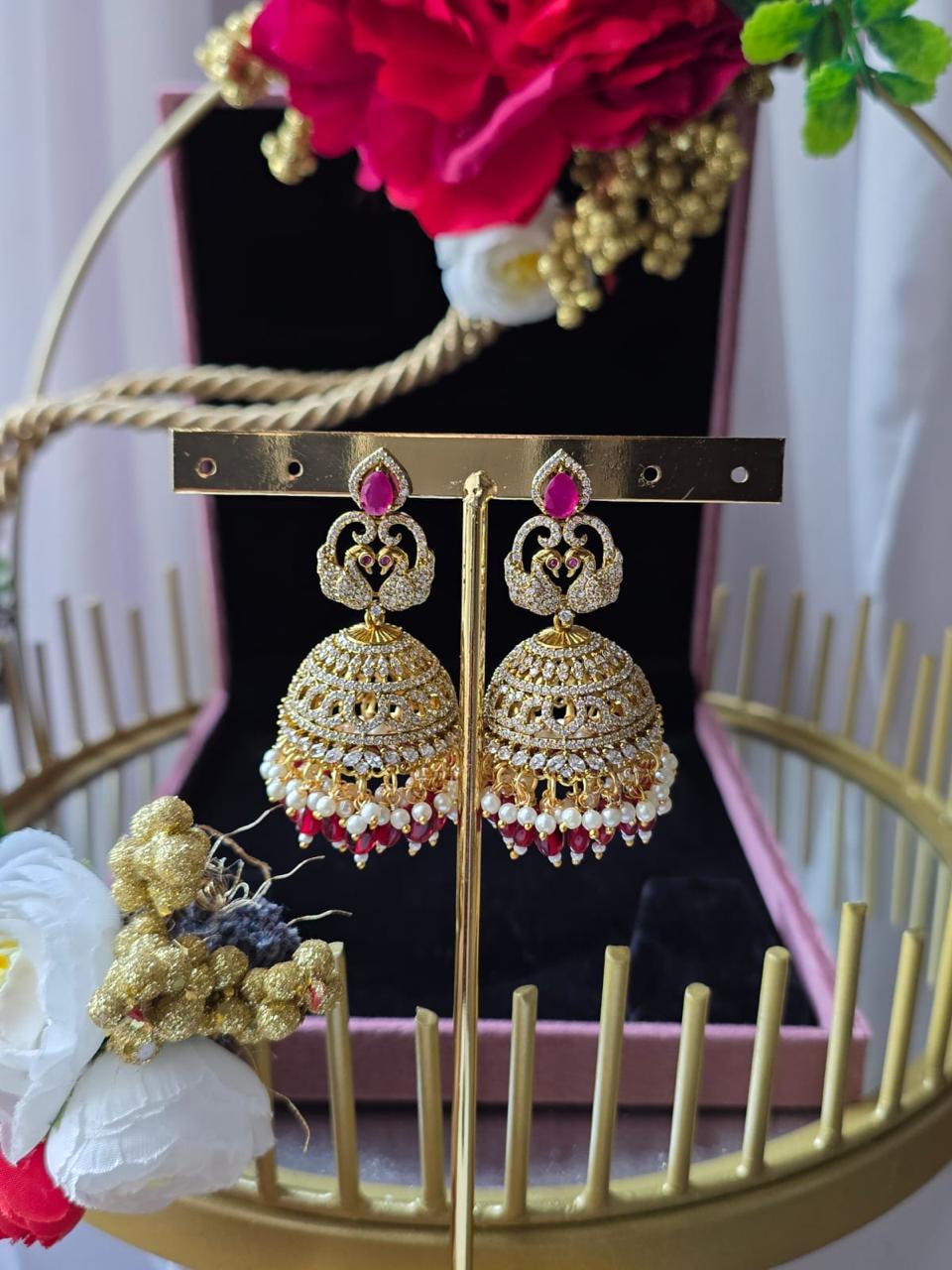 Peacock Royale Jhumkas Red